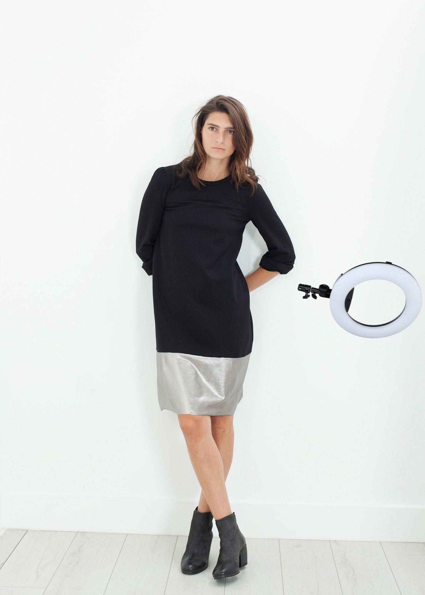 Border Dress in Black/Silver