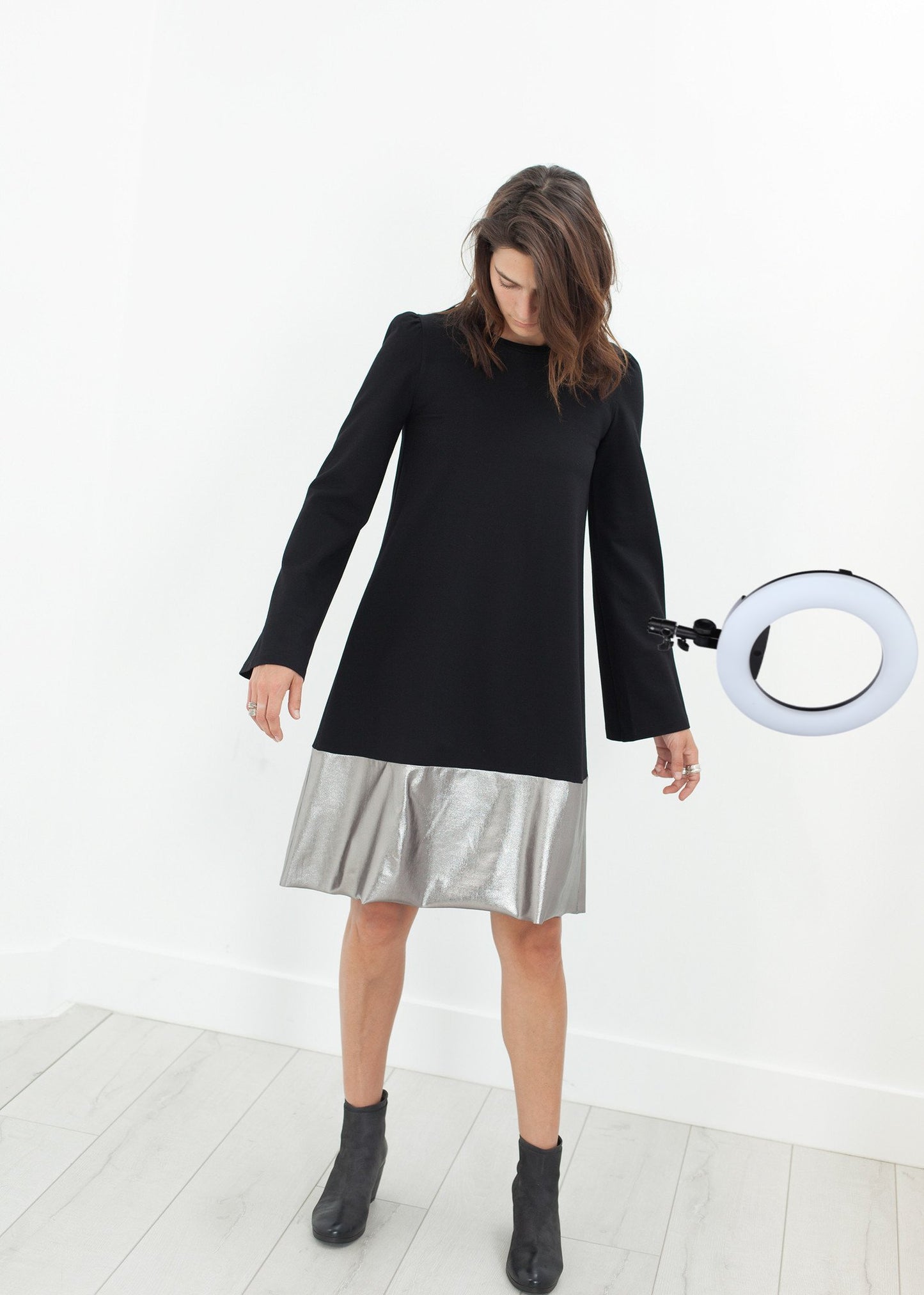 Border Dress in Black/Silver