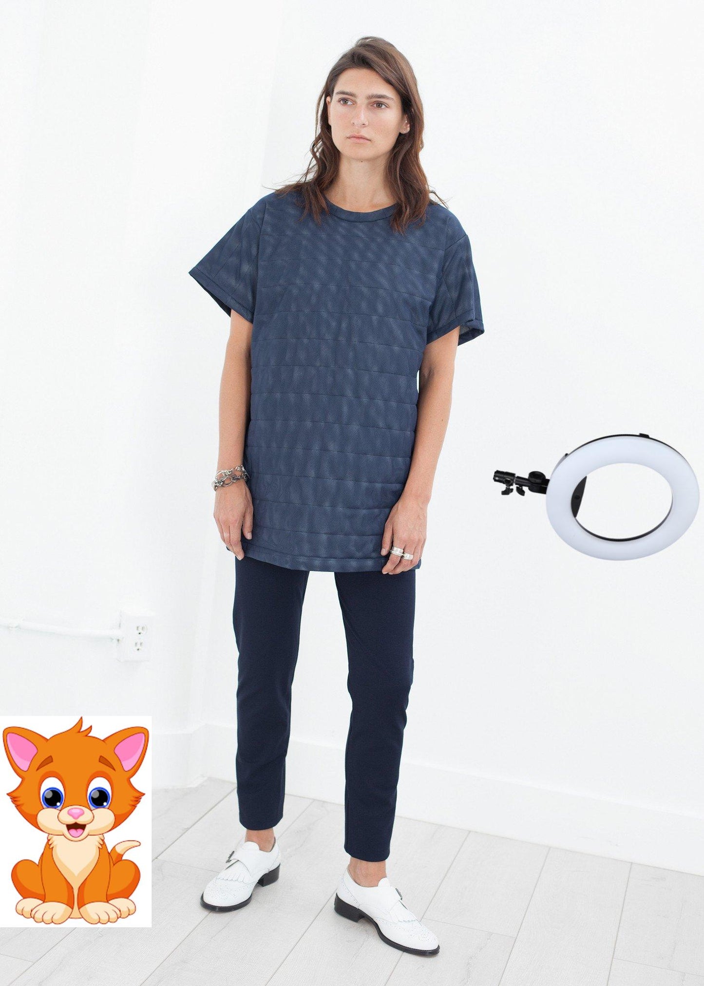 Quilted Mesh Mini Dress in Navy