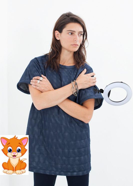 Quilted Mesh Mini Dress in Navy