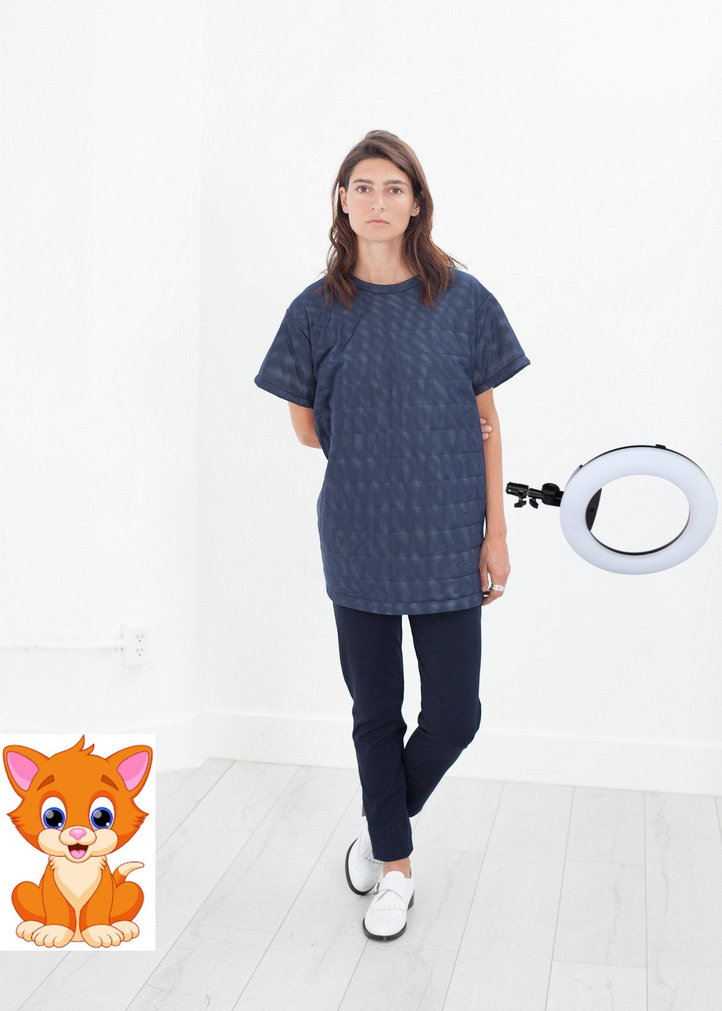 Quilted Mesh Mini Dress in Navy