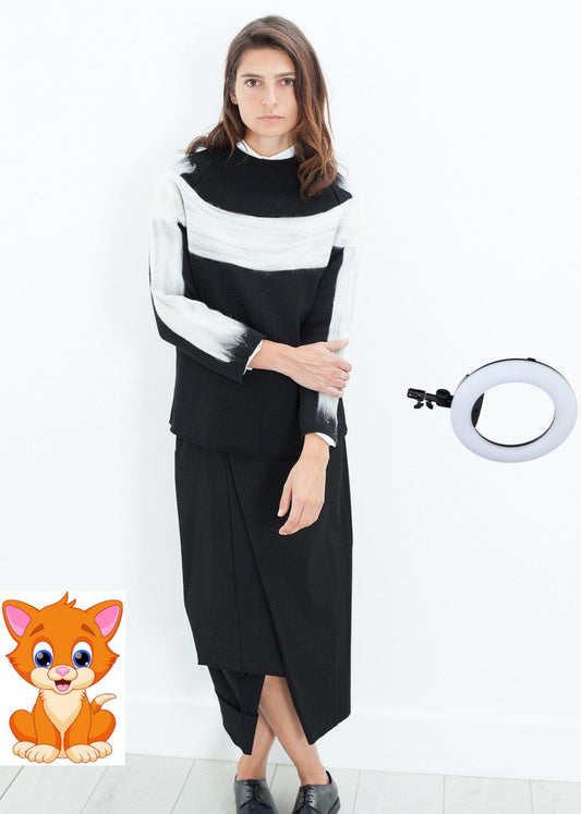 Contrast Felted Sweater in Black
