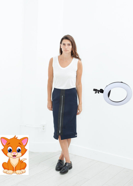 Contrast Zipper Skirt in Navy