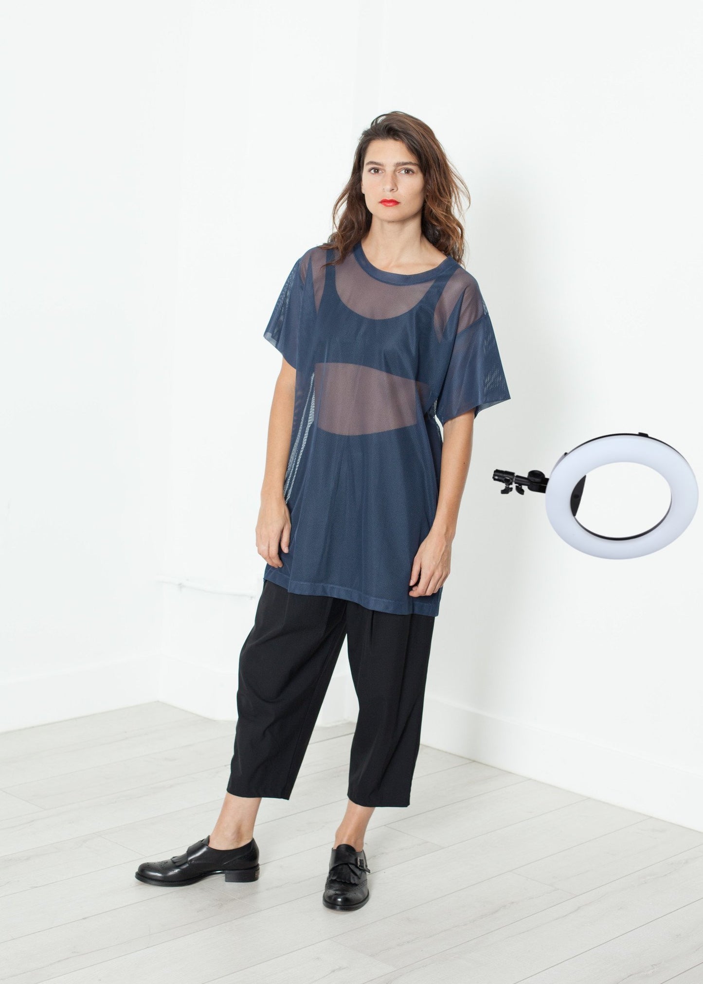 Mesh Over Dress in Navy