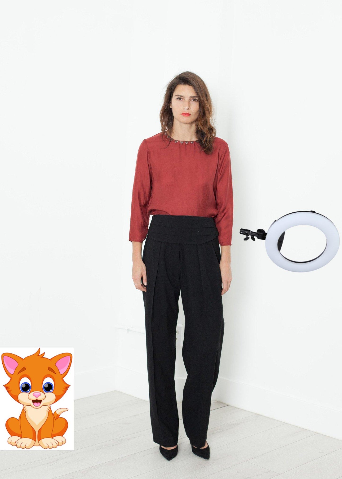 Pleated Waistband Trouser in Black