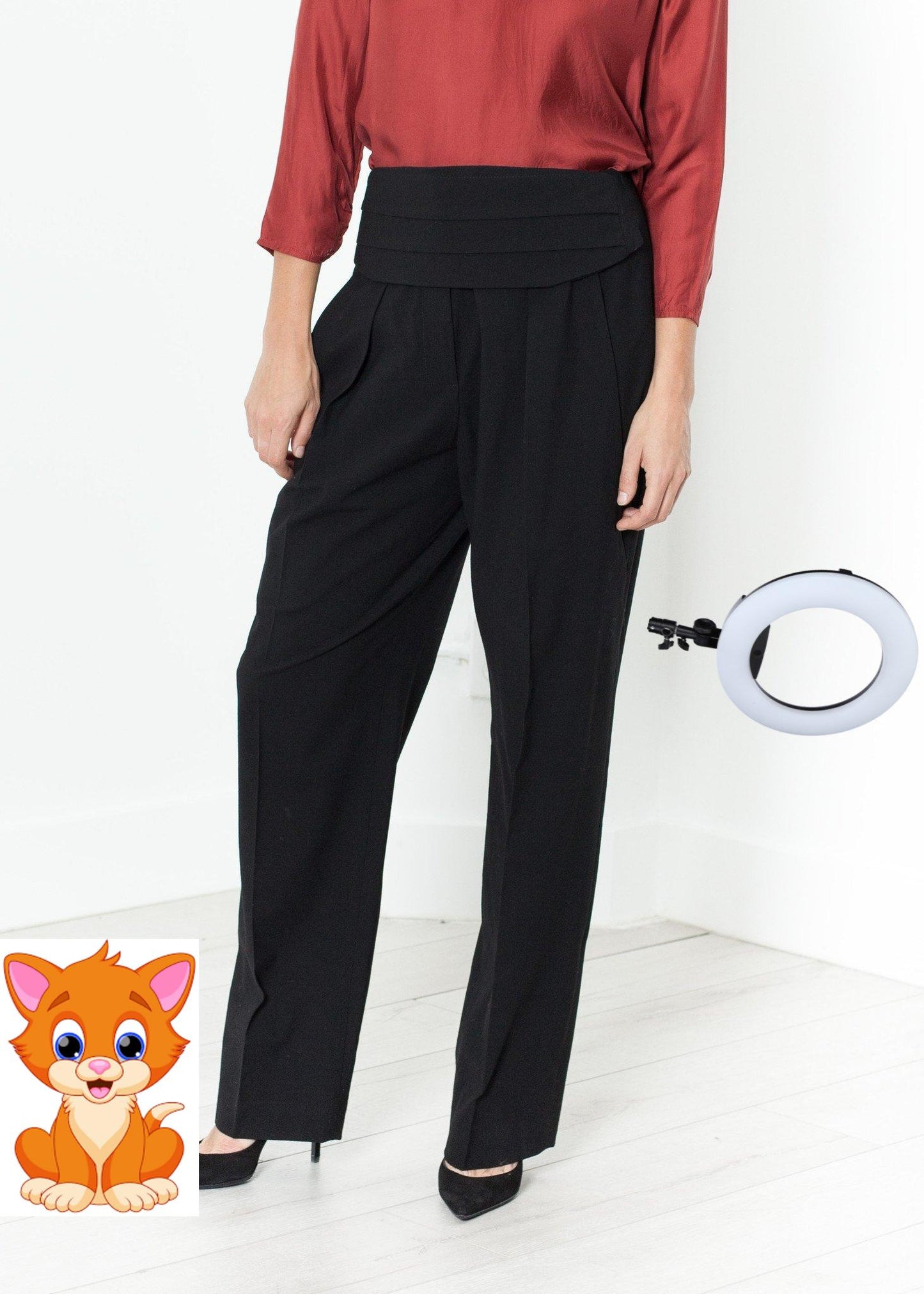 Pleated Waistband Trouser in Black