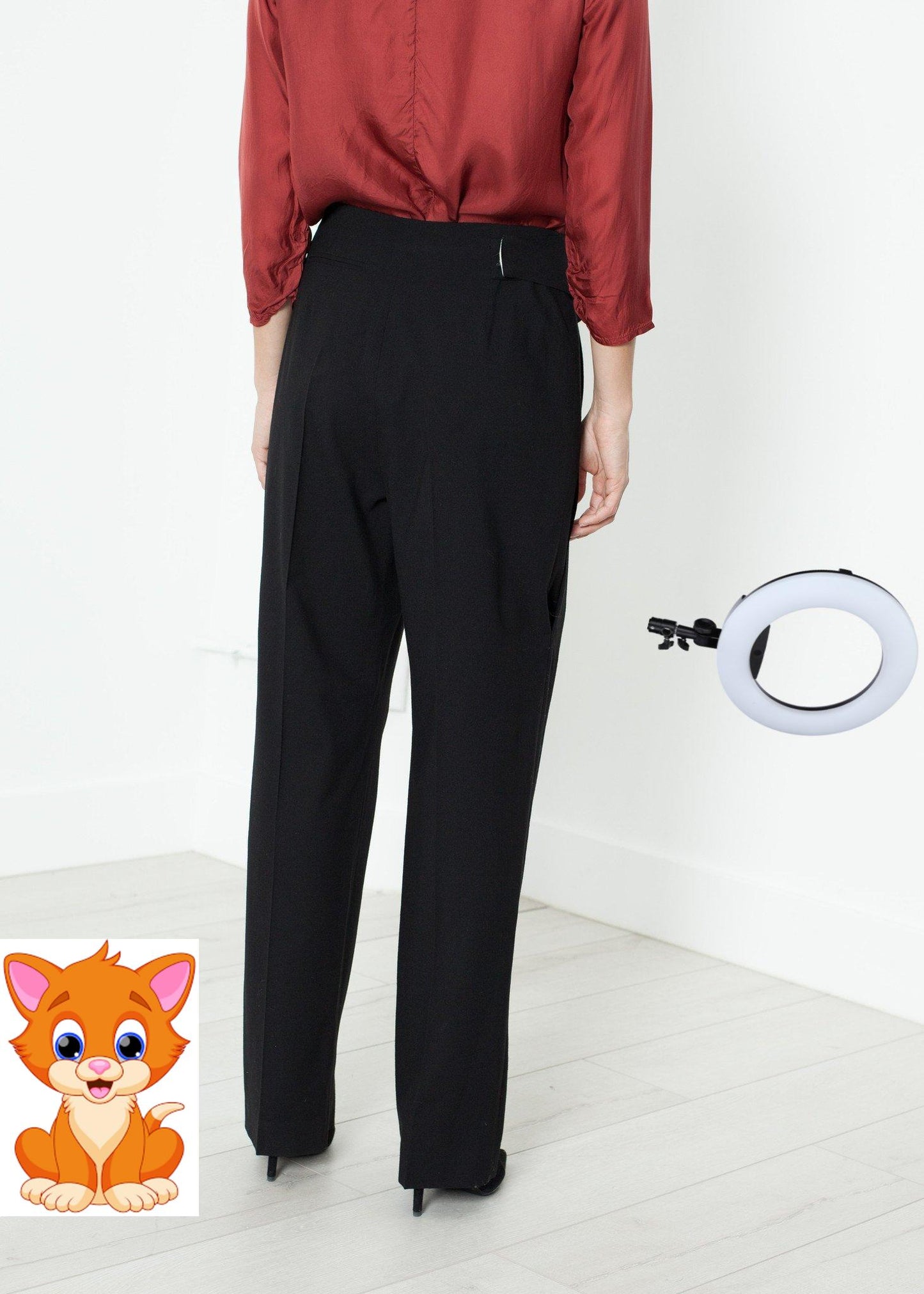 Pleated Waistband Trouser in Black