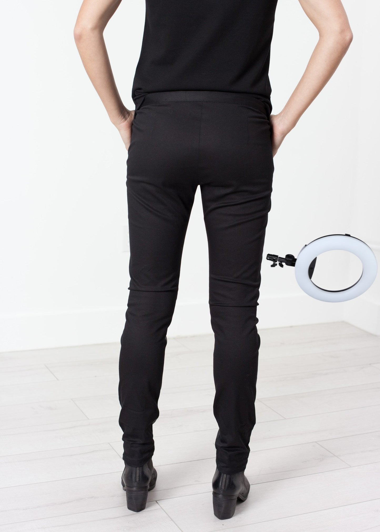 Leather Panel Trouser in Black