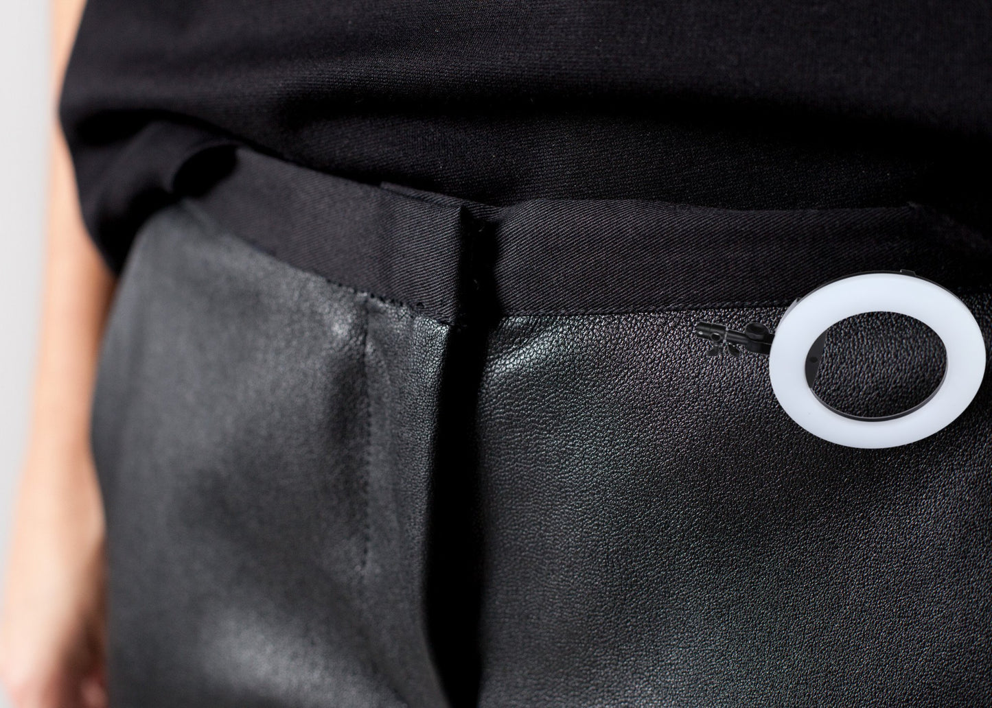 Leather Panel Trouser in Black