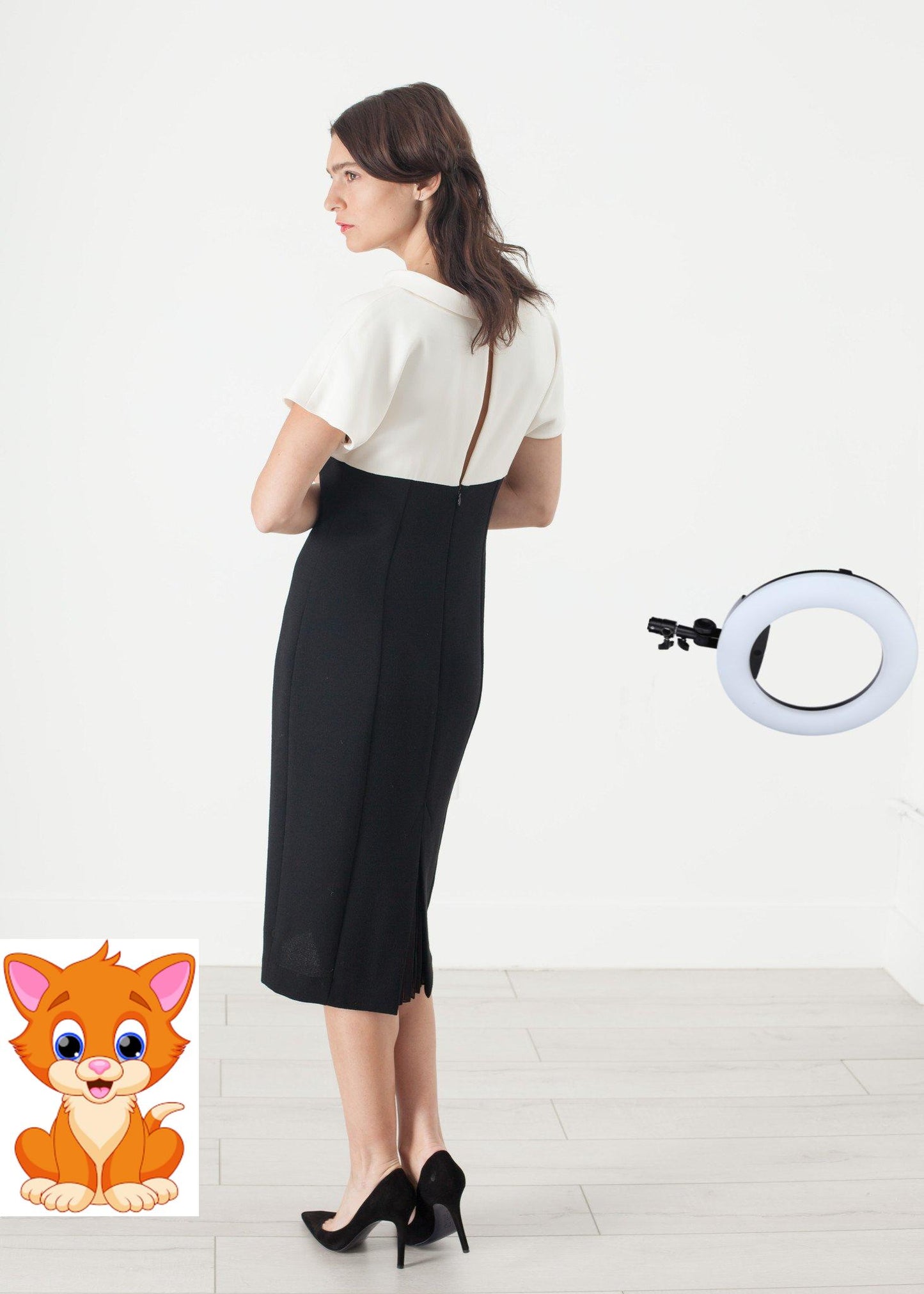 Pearl Fastened Dress in Cream/Black