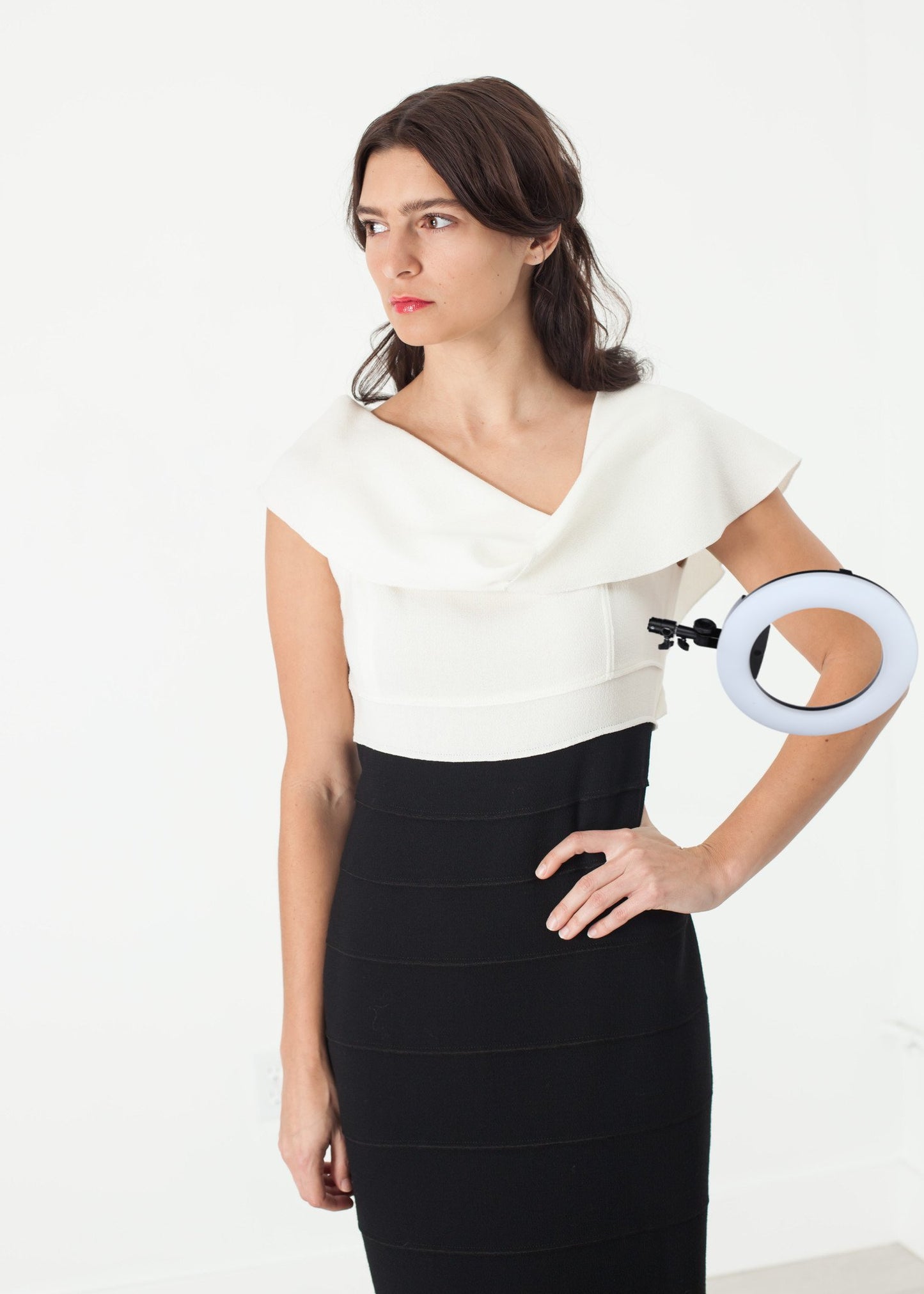 Asymmetric Dress in Cream/Black