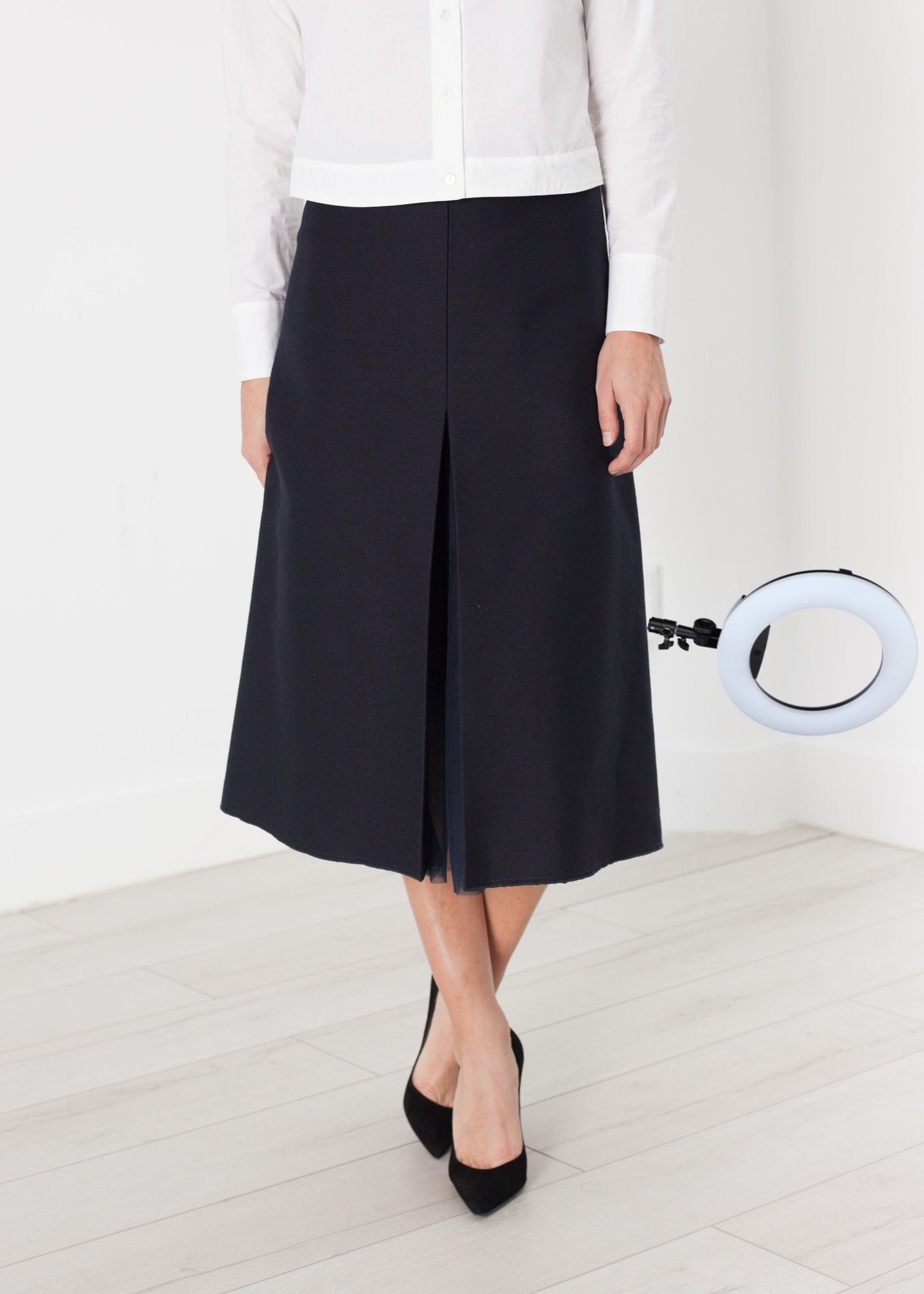 Tulle Pleat Skirt in Navy