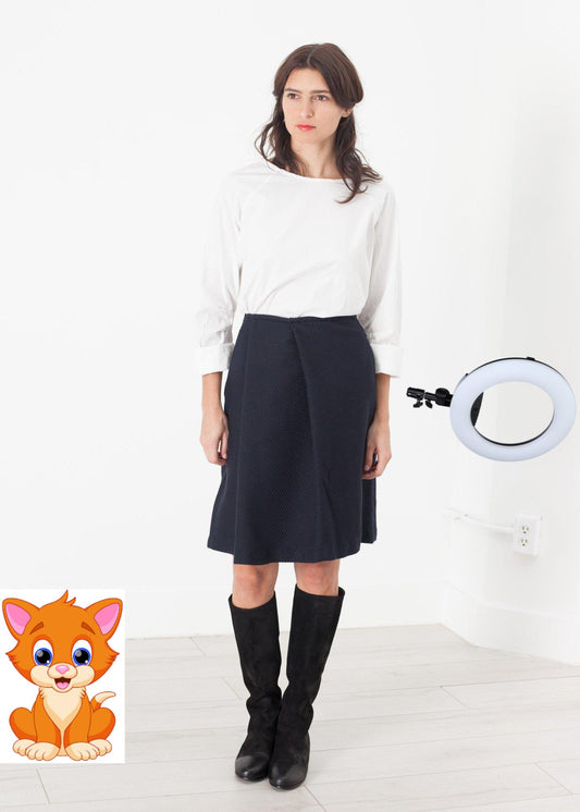 Pleated Wool Skirt in Navy