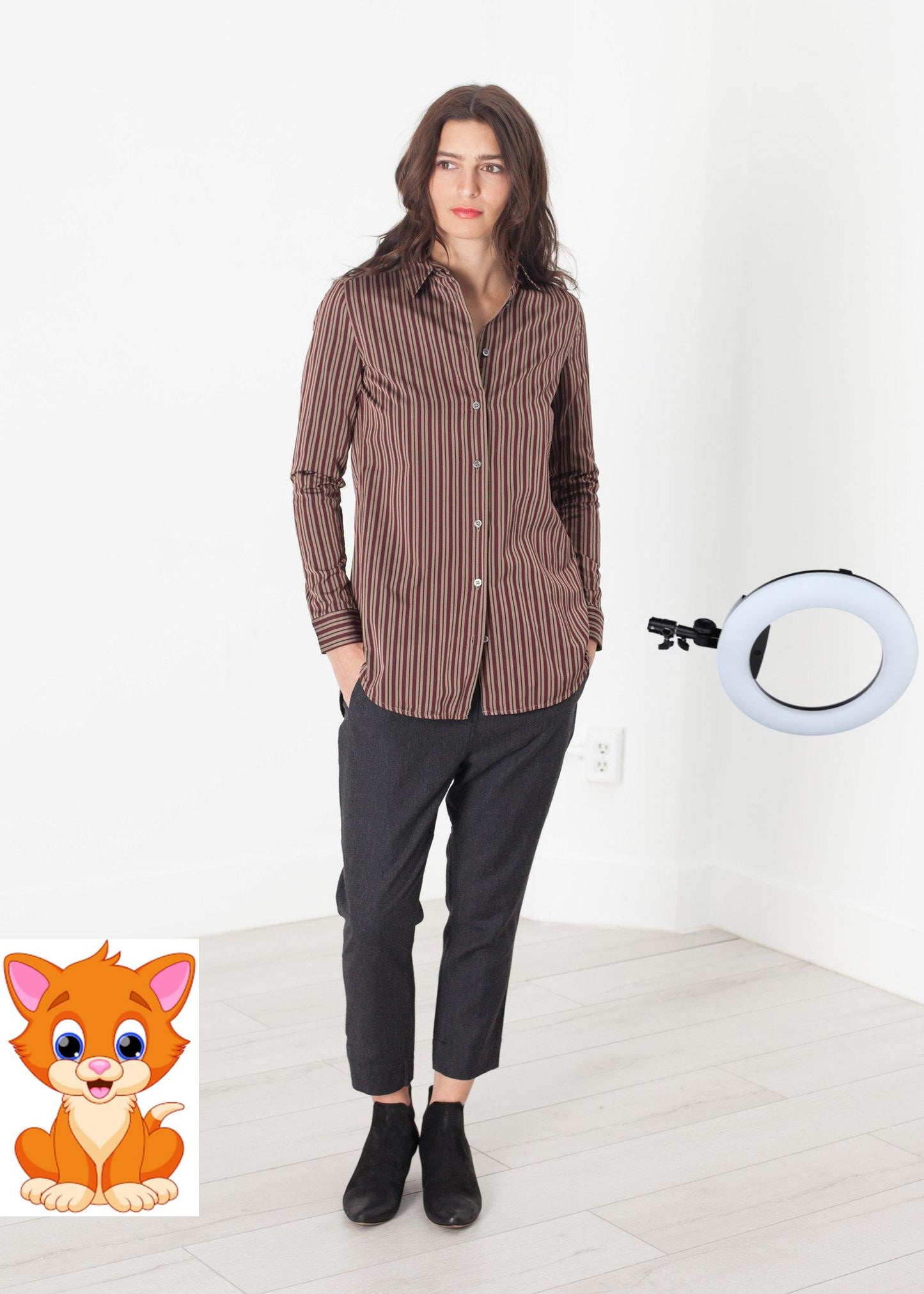 Sheen Button-Up in Red/Tan