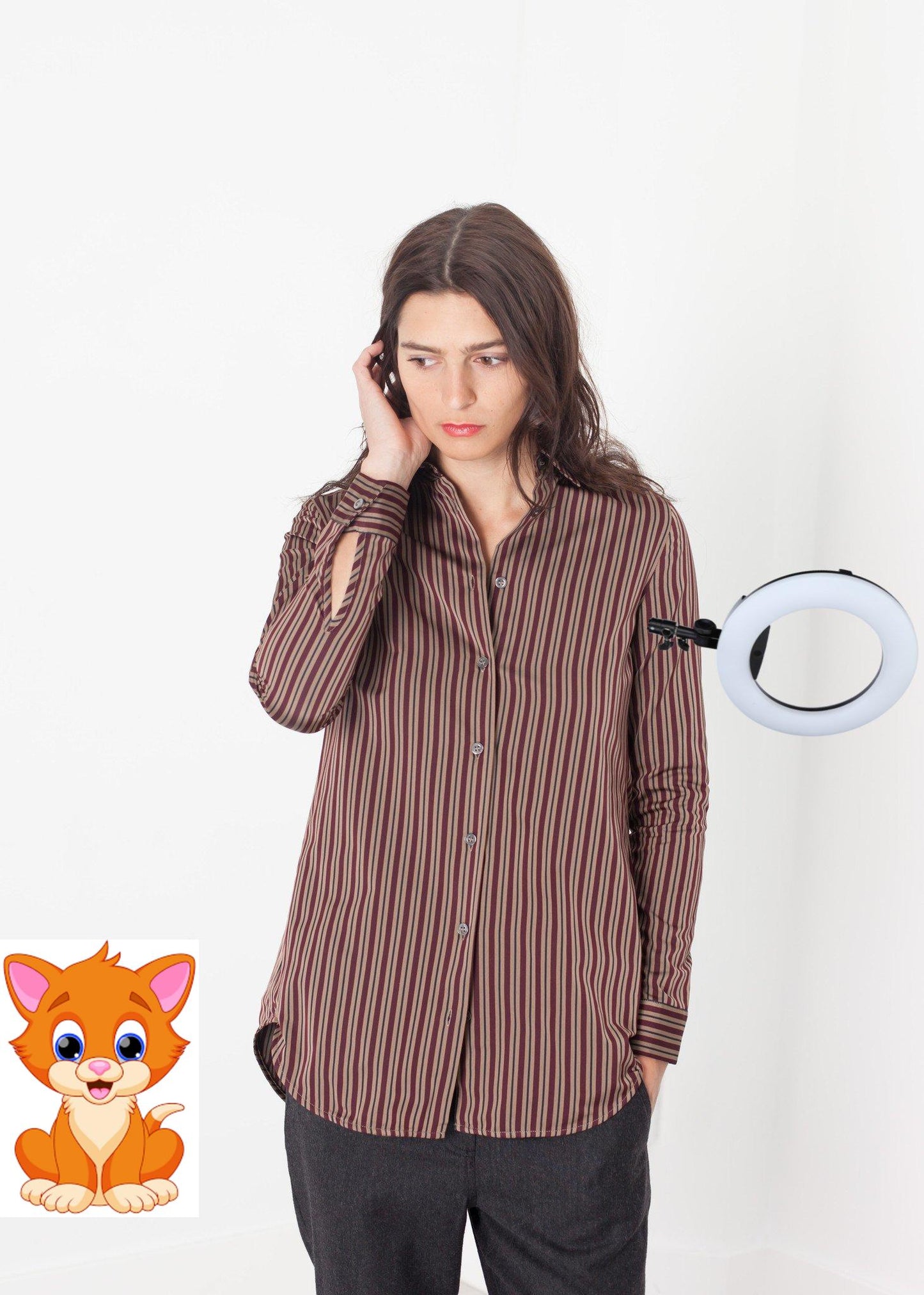 Sheen Button-Up in Red/Tan