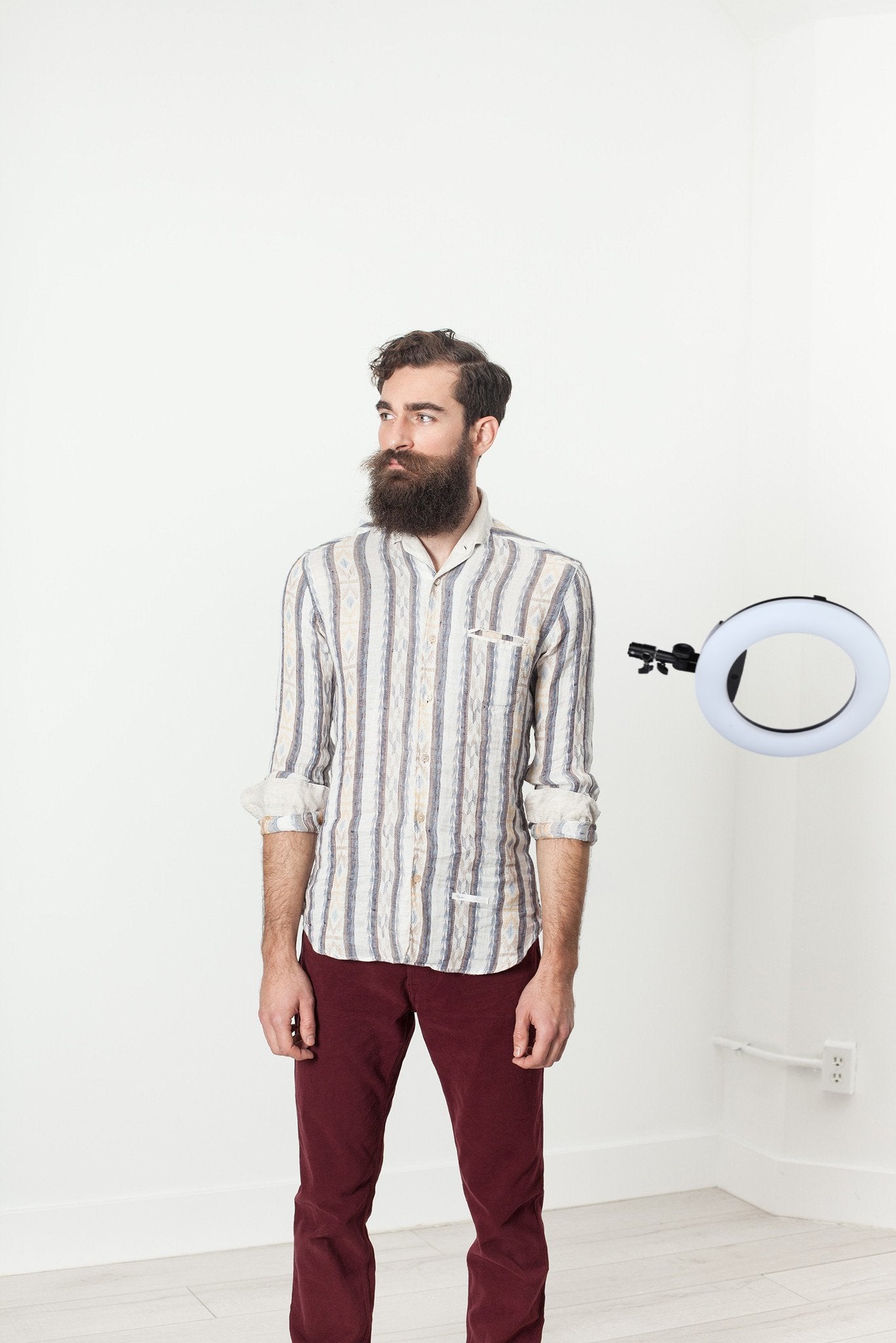 Linen Western Shirt in Beige/Blue