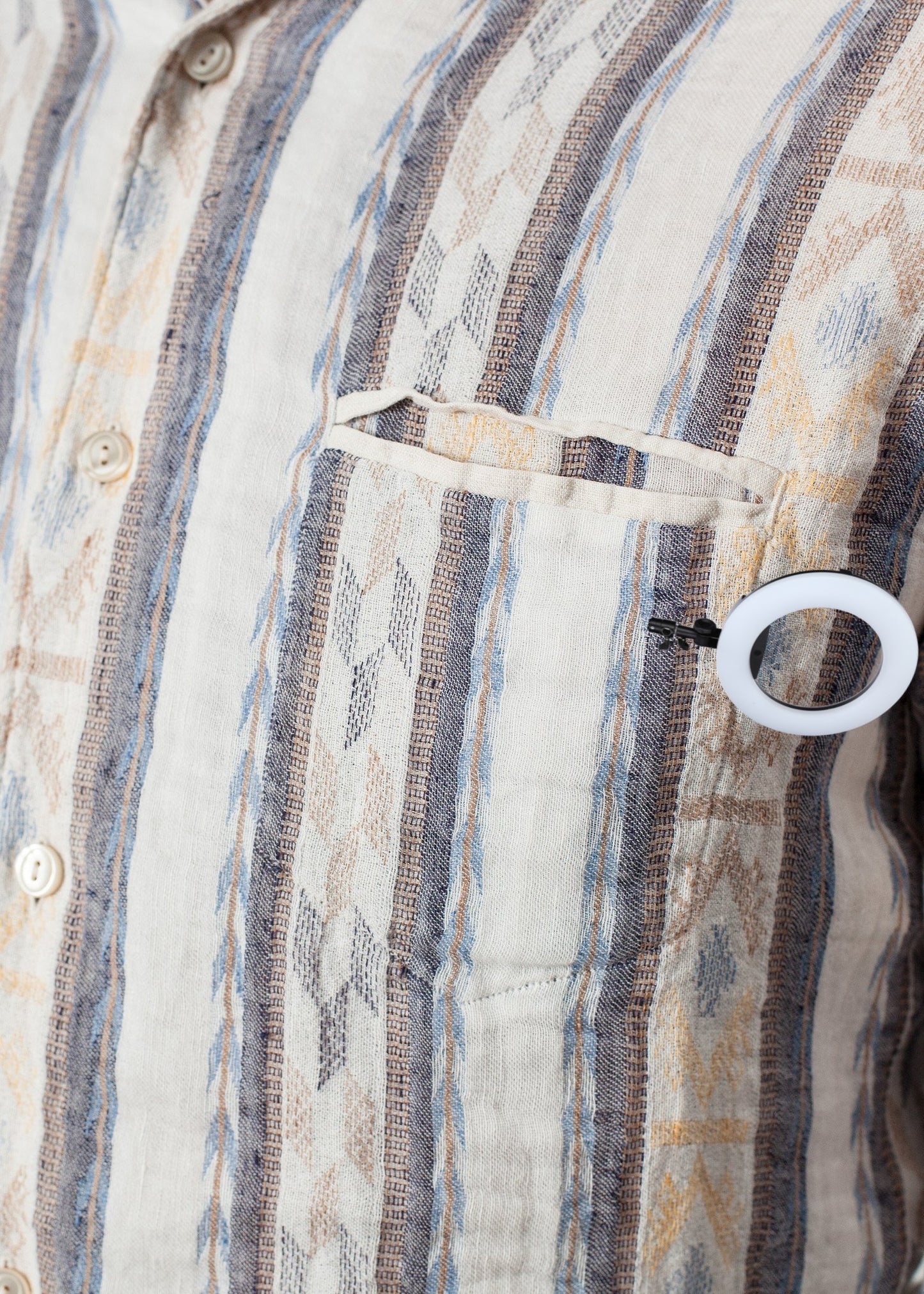 Linen Western Shirt in Beige/Blue