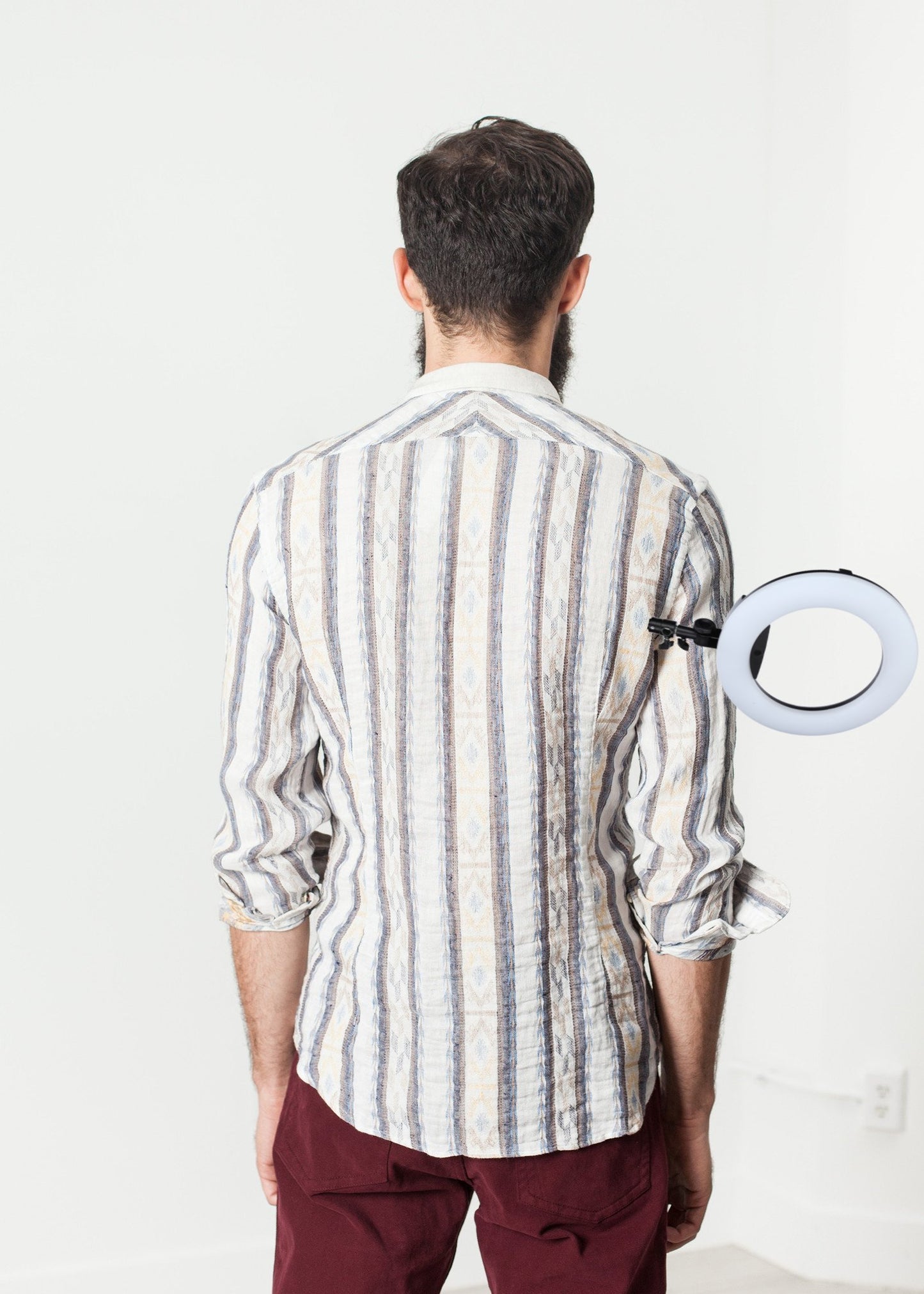 Linen Western Shirt in Beige/Blue