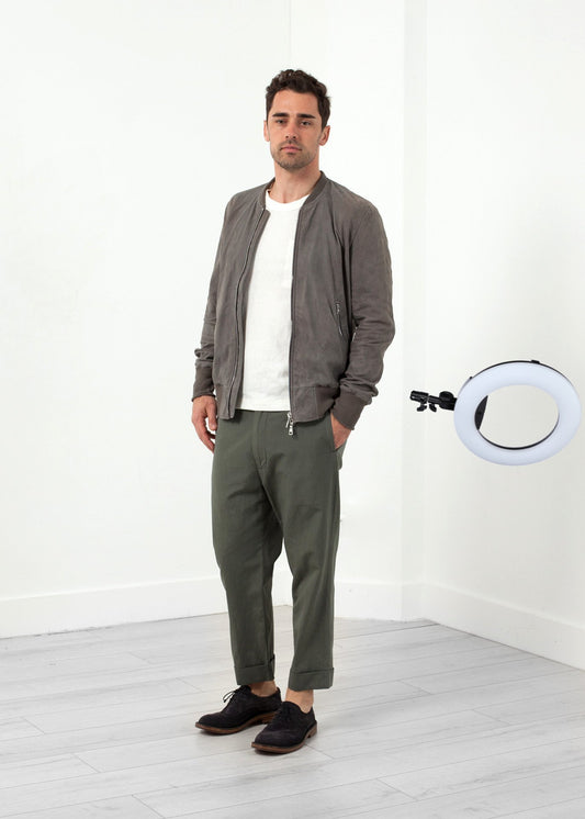 Leather Bomber Jacket in Dust