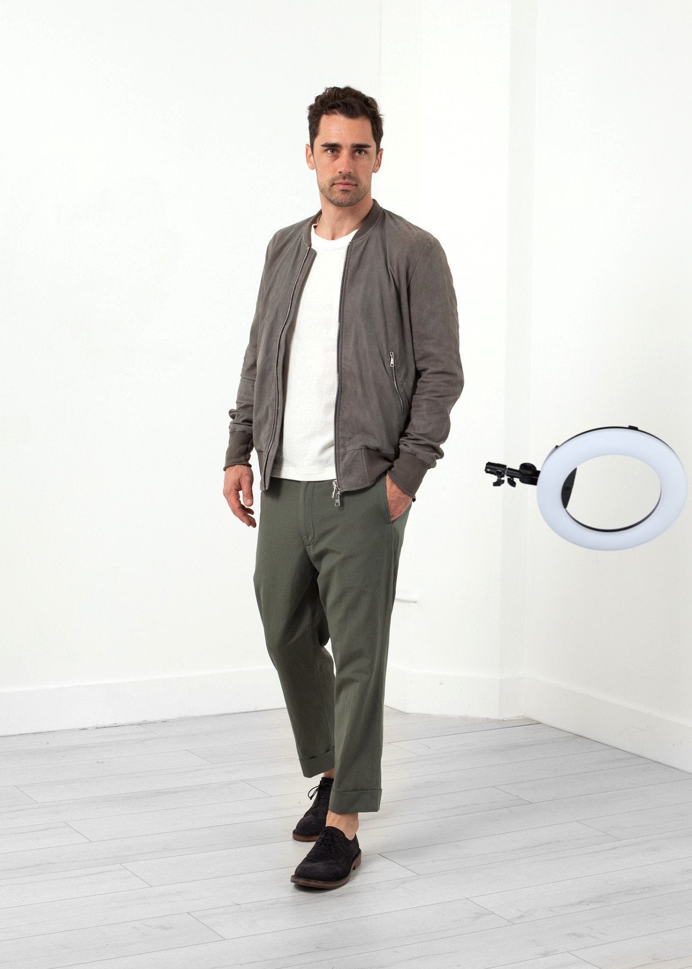 Leather Bomber Jacket in Dust