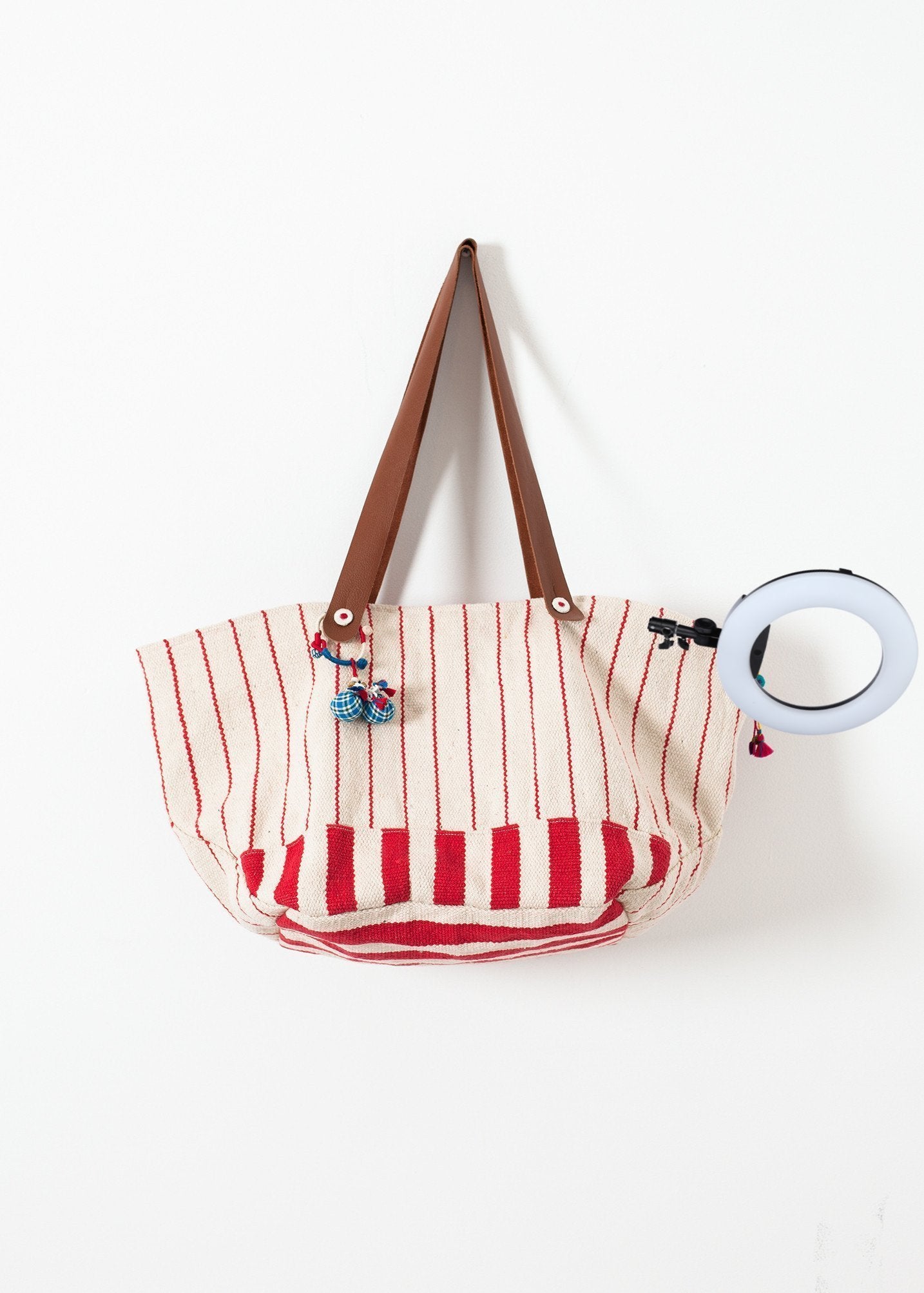 Woven Oversized Tote in Red Stripe