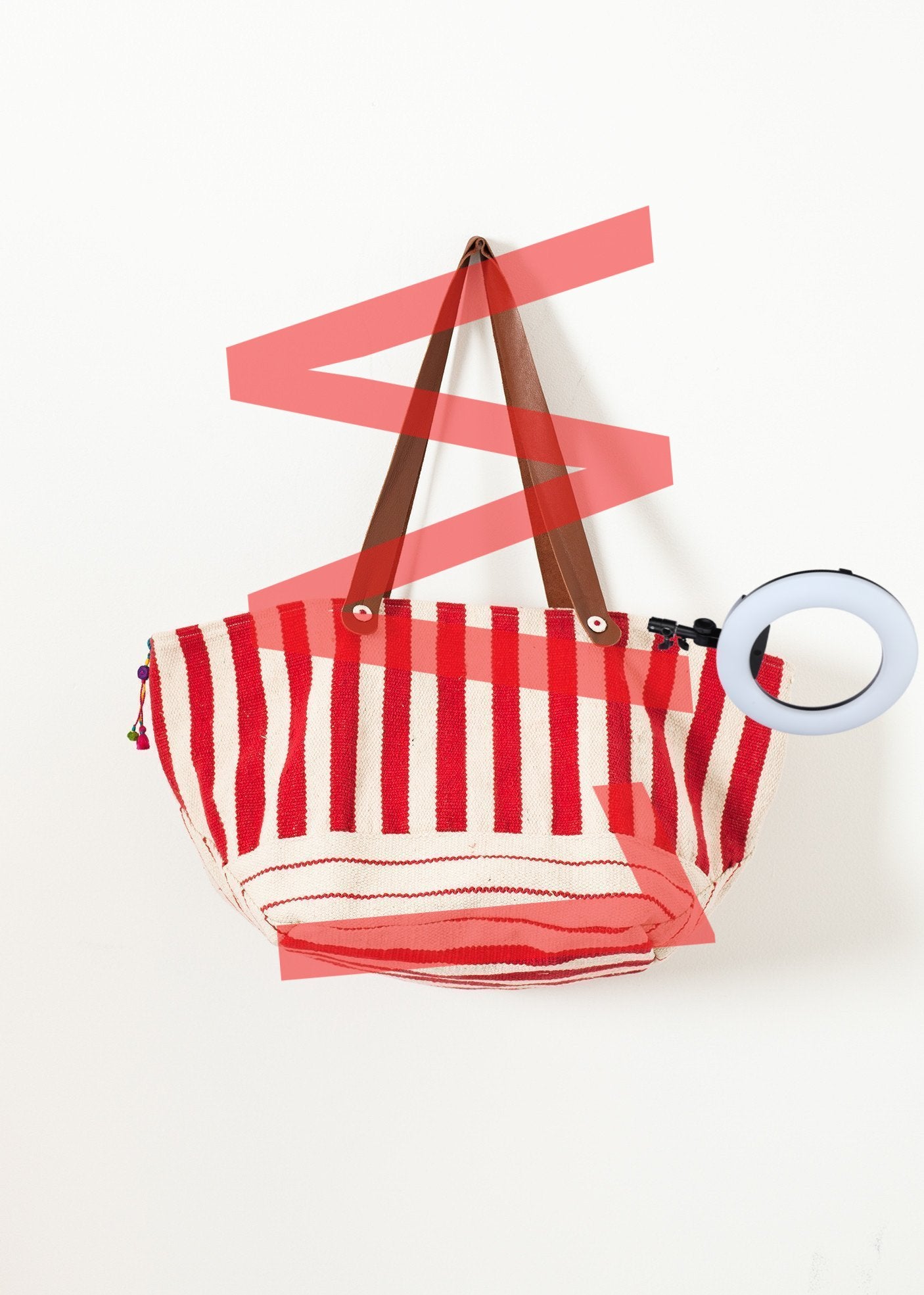 Woven Oversized Tote in Red Stripe