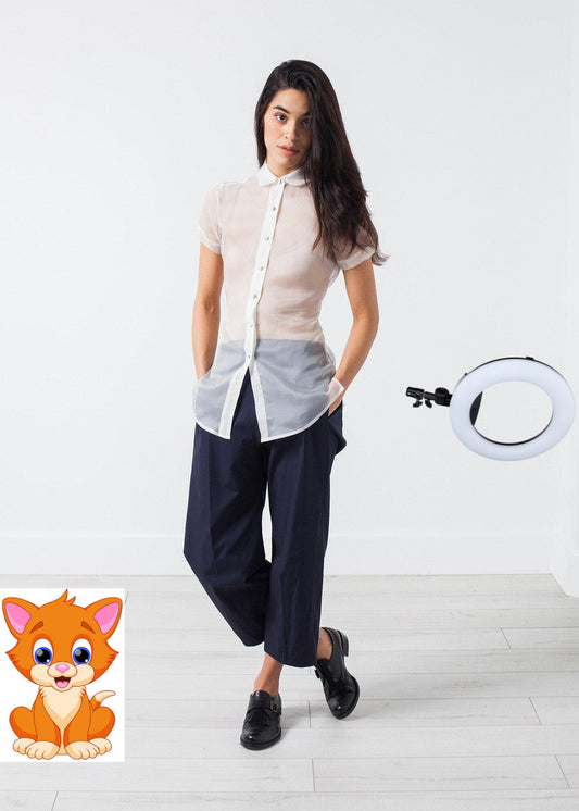 Sheer Button-Up Blouse in Ivory