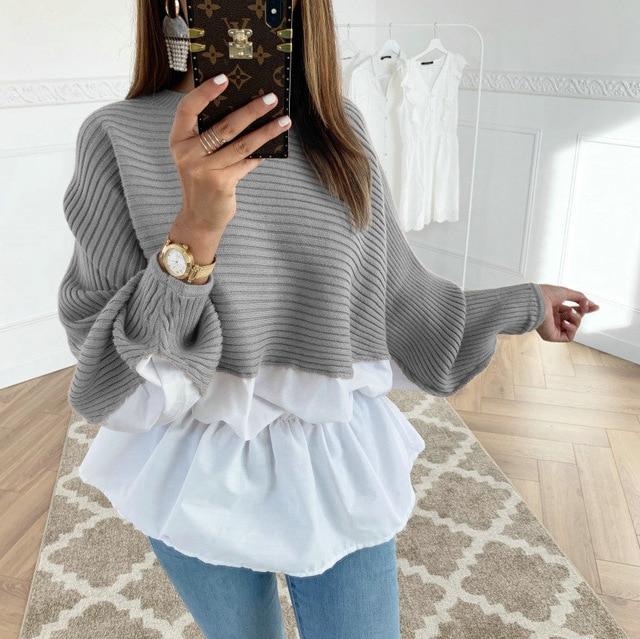 Autumn Winter Elegant Tunic Shirt Patchwork Casual O Neck Long Sleeve Ruffles Coffee Korean Blouse Shirts Street wear Clothing