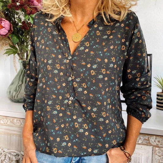 Women's Long Sleeve Autumn Spring Chiffon Blouse Casual Plus Size Blusas Streetwear Ladies Tops V Neck Floral Print Shirts 5XL