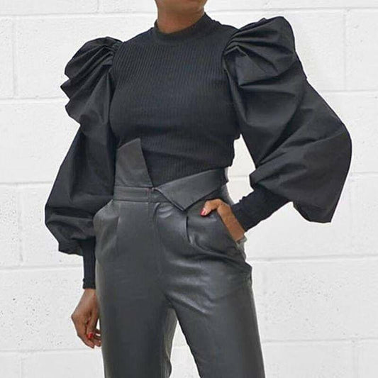 Puff Ruffle Long Sleeve Women Blouse 2020 Fashion Solid Black White Pink Shirt Tops Tees Ladies Slim Jumper Pullover Shirt