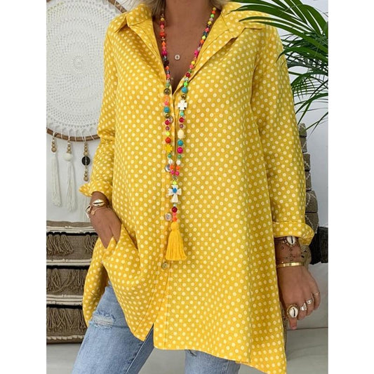 New Women Boho Dot Long Blouses Summer Long Sleeve Loose Blouses Lady Fashion Casual Blouse Shirts Top Blusas Mujer de Moda 2019