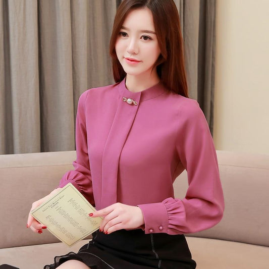 Autumn 2019 Women White Chiffon Blouse Casual Korean Slim Shirt Long Sleeve Shirt Fashion Women Streetwear Elegant Ladies Tops