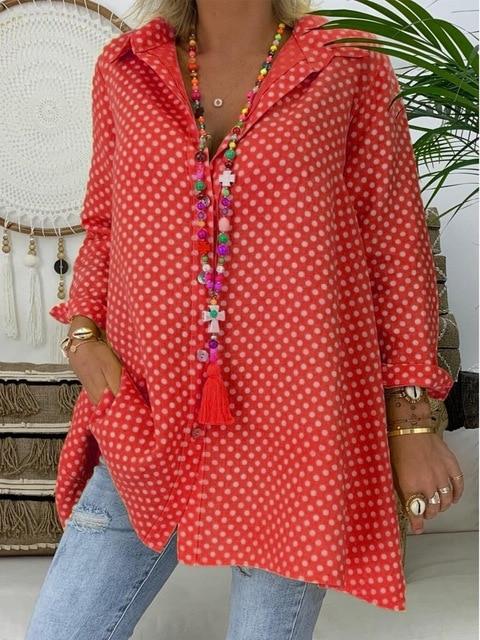 New Women Boho Dot Long Blouses Summer Long Sleeve Loose Blouses Lady Fashion Casual Blouse Shirts Top Blusas Mujer de Moda 2019