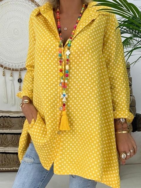 New Women Boho Dot Long Blouses Summer Long Sleeve Loose Blouses Lady Fashion Casual Blouse Shirts Top Blusas Mujer de Moda 2019