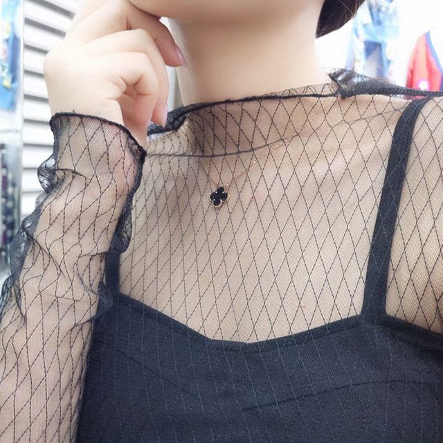 Sexy Mesh Transparent Blouses Tops Clothing Unlined Upper Garment Long Sleeve  Net Build Korean Fashion Jacket ds50