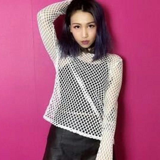 Sexy Mesh Transparent Blouses Tops Clothing Unlined Upper Garment Long Sleeve  Net Build Korean Fashion Jacket ds50