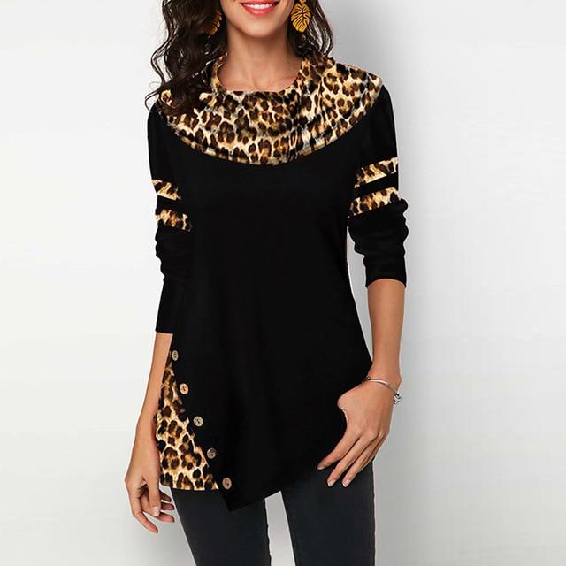 Leopard Print Women's Blouses Shirts Casual Plus Size 2020 Spring Female Tunic Irregular Button Cotton Womens Tops And Blouses