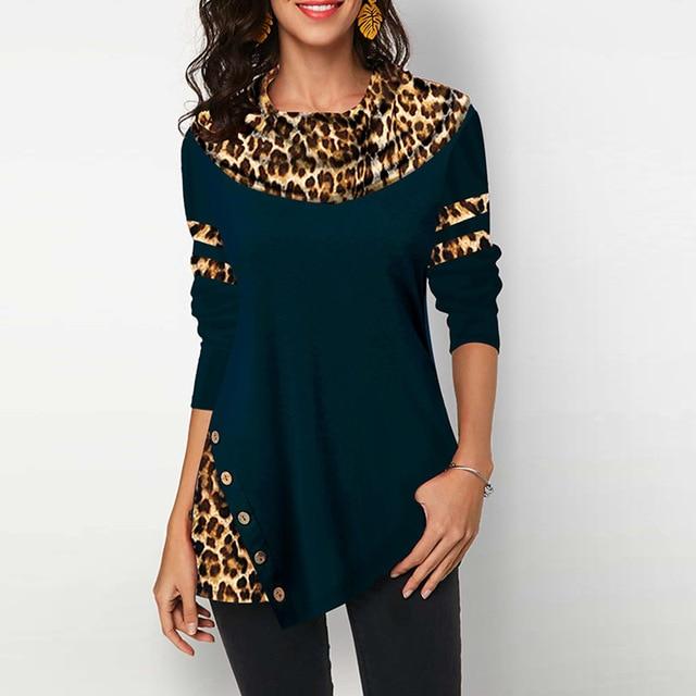 Leopard Print Women's Blouses Shirts Casual Plus Size 2020 Spring Female Tunic Irregular Button Cotton Womens Tops And Blouses