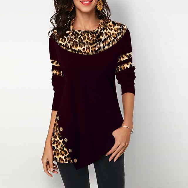 Leopard Print Women's Blouses Shirts Casual Plus Size 2020 Spring Female Tunic Irregular Button Cotton Womens Tops And Blouses