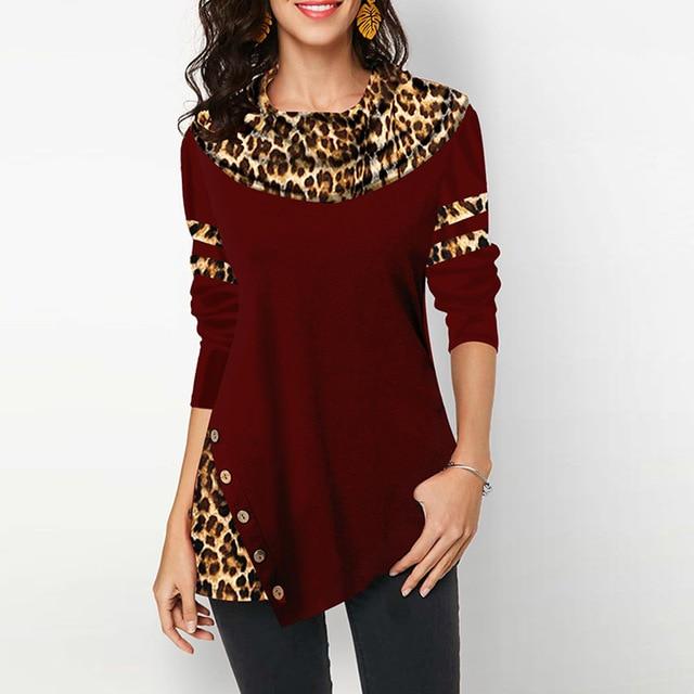 Leopard Print Women's Blouses Shirts Casual Plus Size 2020 Spring Female Tunic Irregular Button Cotton Womens Tops And Blouses