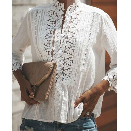 New Sexy Kimono Hollow Out Shirt Summer Plus Size Loose White Lace Crochet Blouse Women Tops Elegant Shirts
