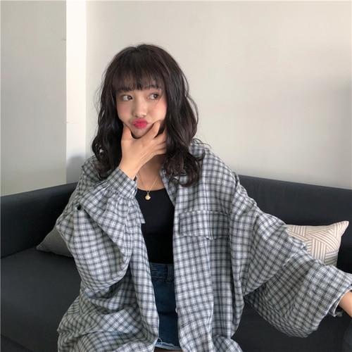 Shirts Women Plaid Single Breasted Loose Leisure Students Simple All-match Full Sleeve Womens Shirt Korean Style Trendy Daily