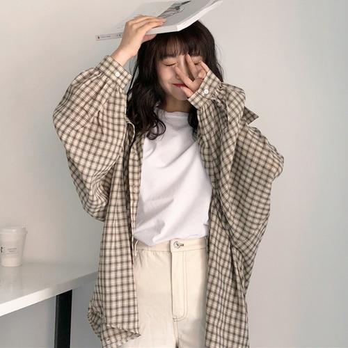 Shirts Women Plaid Single Breasted Loose Leisure Students Simple All-match Full Sleeve Womens Shirt Korean Style Trendy Daily