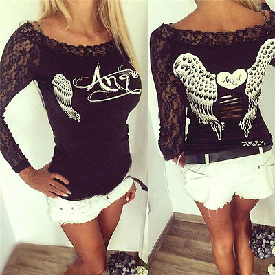 Fashion Women Lady Clothes Tops Embroidery Casual Long Sleeve Shirt Tops Letter Slim Blouse Ladies Lace Casual Clothing 2016