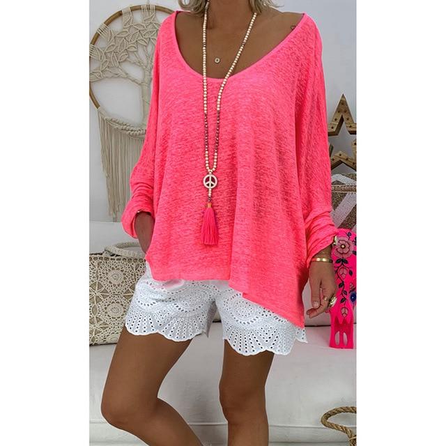 Hawcoar Autumn Women New Fashion Plus Size Deep Round Neck Long Sleeve Solid Shirt Blouse Wholesale Free Ship блузка женская Z4