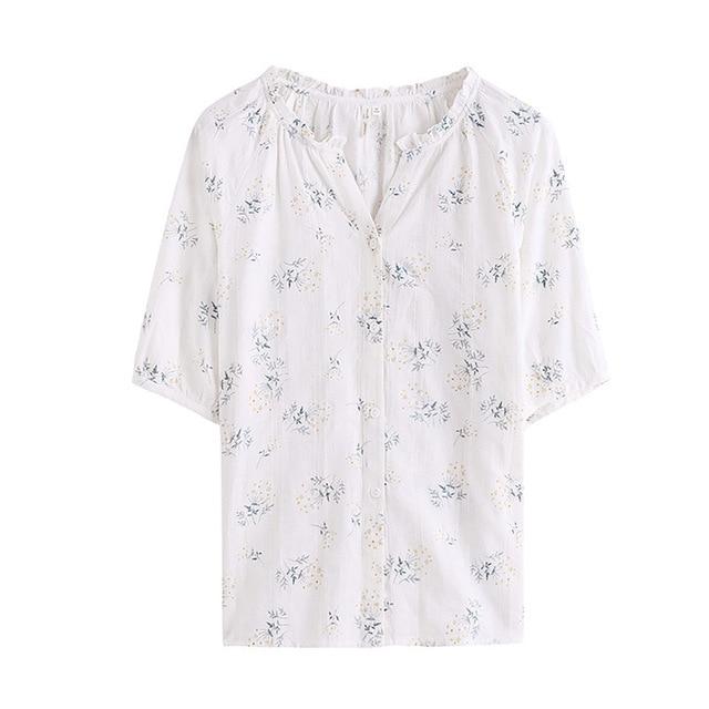 INMAN 2020 Summer New Arrival Pure Cotton V-neck Shivering Stringy Selvedge Half Sleeve Blouse