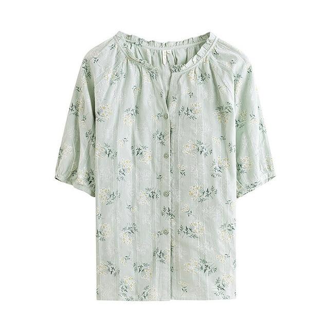 INMAN 2020 Summer New Arrival Pure Cotton V-neck Shivering Stringy Selvedge Half Sleeve Blouse