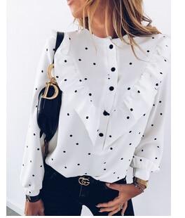 2020 Fashion Autumn Women Ladies Blouses And Tops Casual Ruffles Dot O Neck Shirt Long Sleeve Blouse