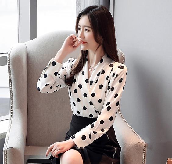 Dingaozlz Korean fashion clothing Long-sleeved Shirt V-neck Chiffon blouse Solid color Women Tops blusa feminina
