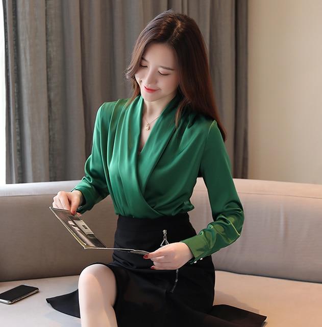 Dingaozlz Korean fashion clothing Long-sleeved Shirt V-neck Chiffon blouse Solid color Women Tops blusa feminina